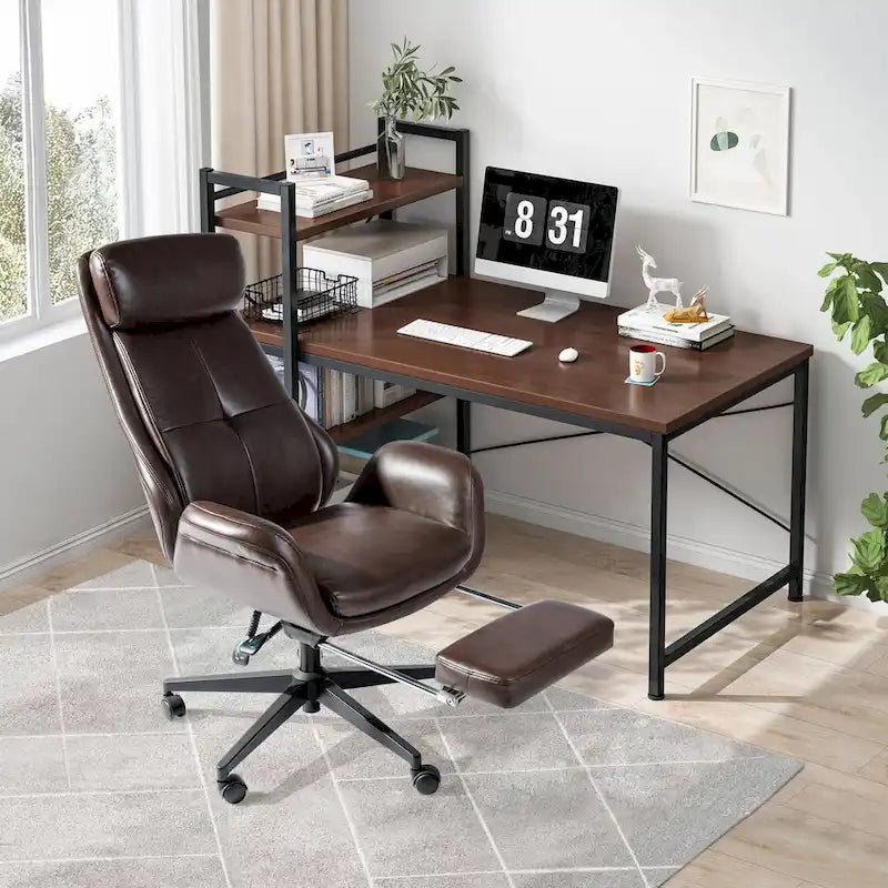 Glitzhome Adjustable Reclining Swivel High Back Home Office Chair with Footrest and Armrest