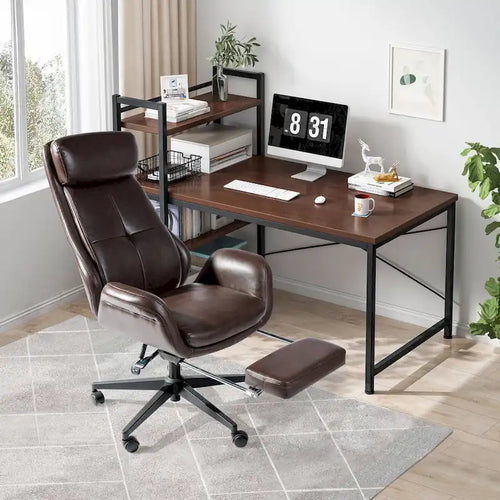 Adjustable Reclining Swivel High Back Home Office Chair with Footrest and Armrest