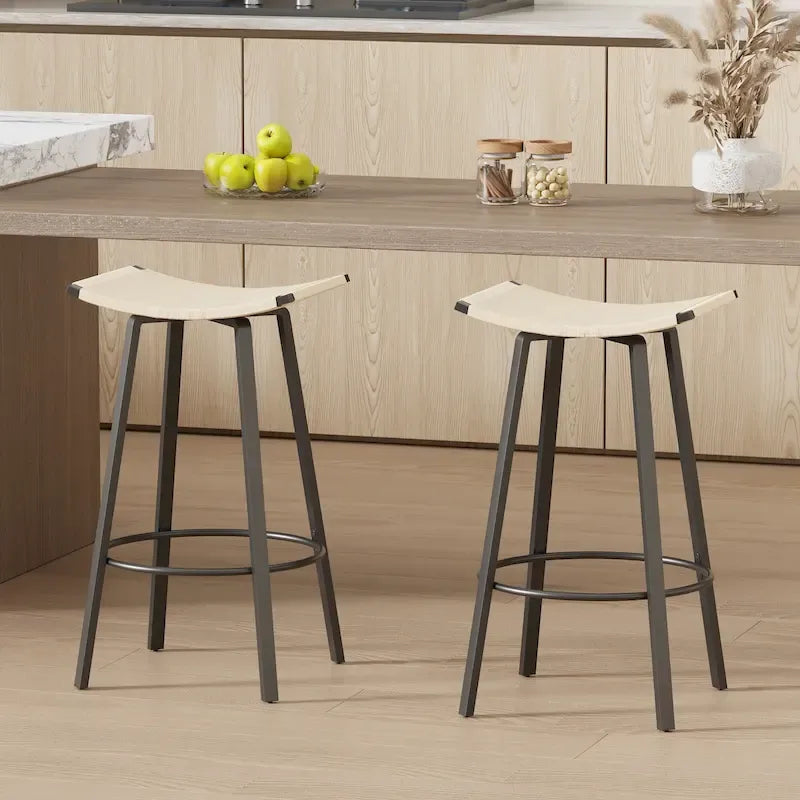 Counter Height Bar Stools, Backless Handwoven Kitchen Dining Chairs with Round Footrest Set of 2 PVC Weaving Pub Stool