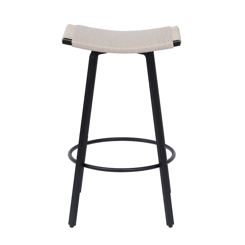 Counter Height Bar Stools, Backless Handwoven Kitchen Dining Chairs with Round Footrest Set of 2 PVC Weaving Pub Stool