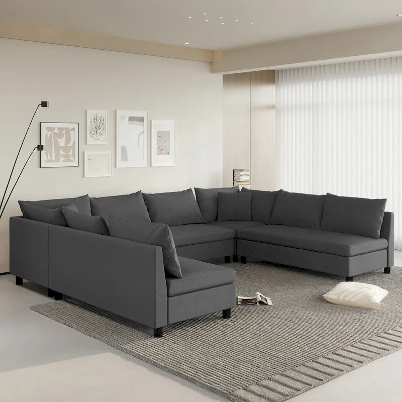 116 Chenille U-Shaped Modular Sectional Sofa, 8-Seater