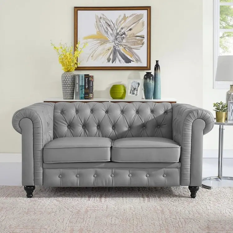 Emery Chesterfield Loveseat, Luxurious Comfort for Cozy Living Rooms, Mid-Century Modern couch, Elegance & Serenity