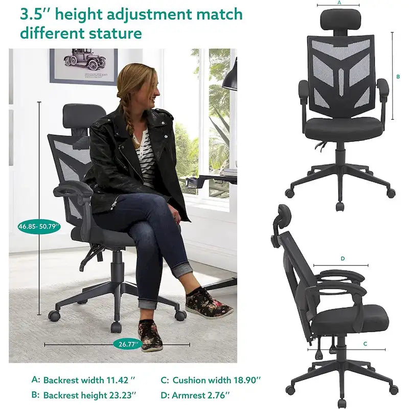 Adjustable Office Chair with Headrest Ergonomic Desk Chair High Back Mesh Office Chairs with Lumbar Support with Wheels