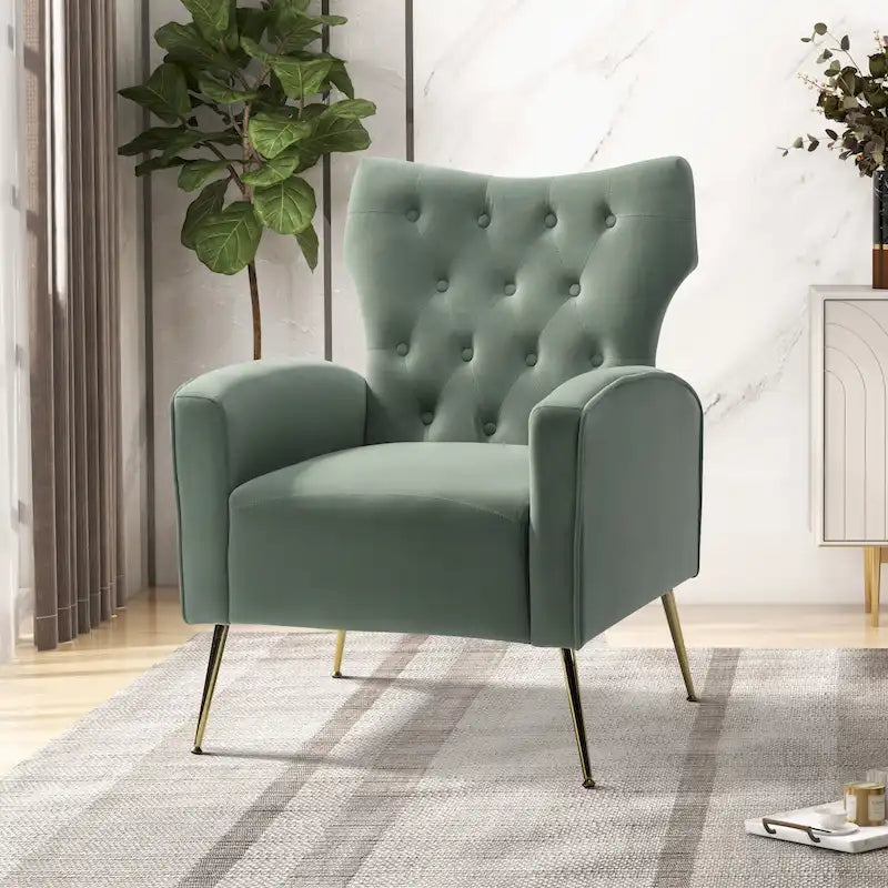 Abadiana Accent Tufted Chair with Metal Base by HULALA HOME