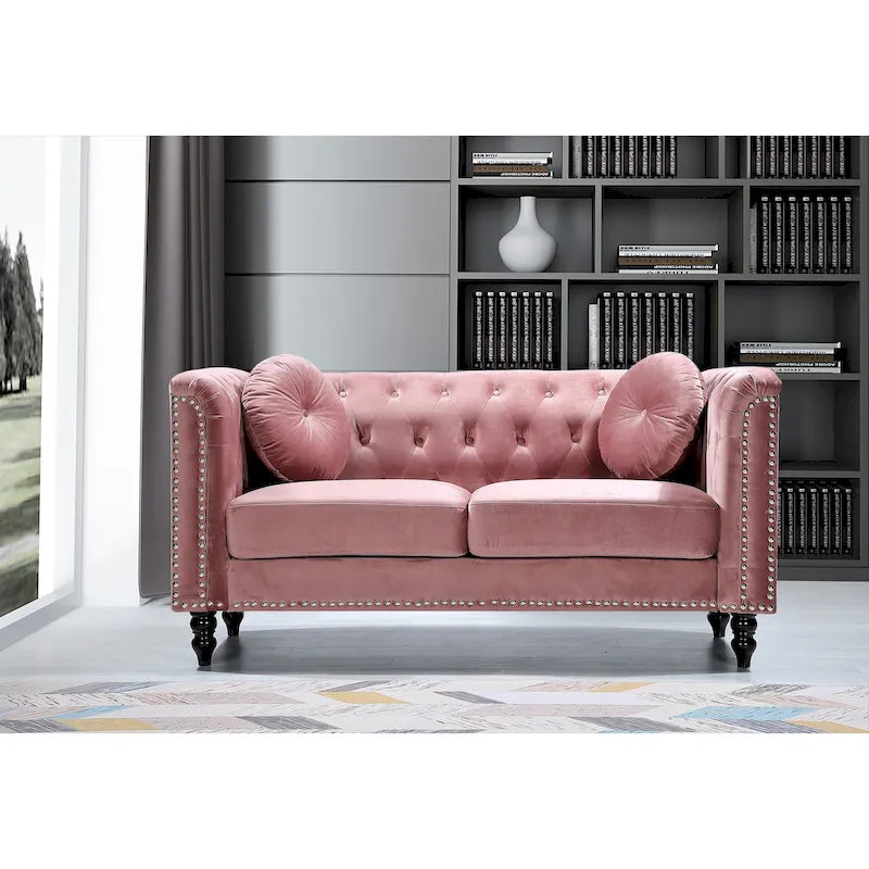 Calvin Classic Velvet Kittleson Nailhead Chesterfield Loveseat