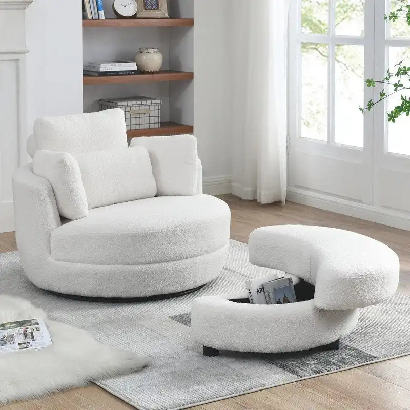 Circle Swivel Chair with Moon Storage Ottoman and 4 Pillows
