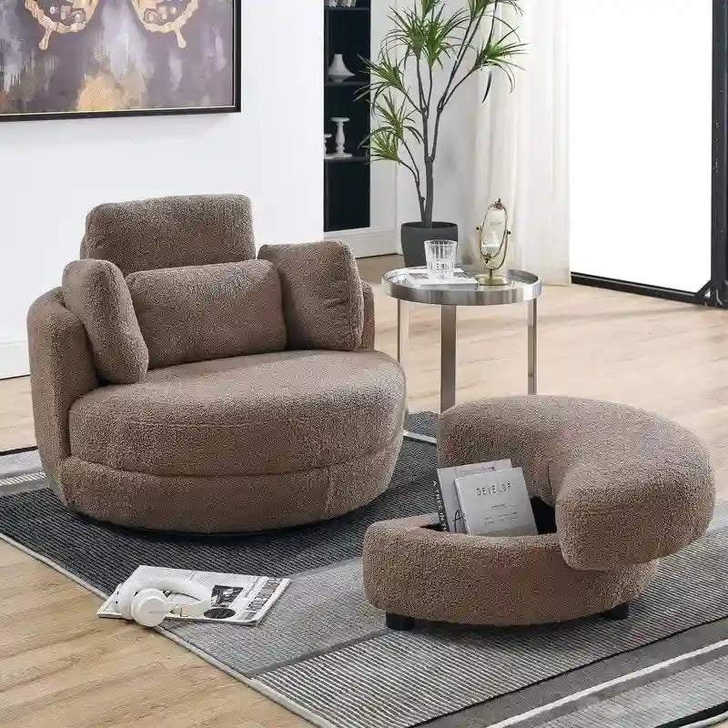 Circle Swivel Chair with Moon Storage Ottoman and 4 Pillows