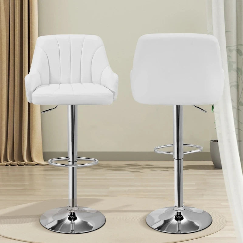 Adjustable Armless Swivel PU Leather Bar Stools Chrome Air Lift Counter Height Stools Set of 4