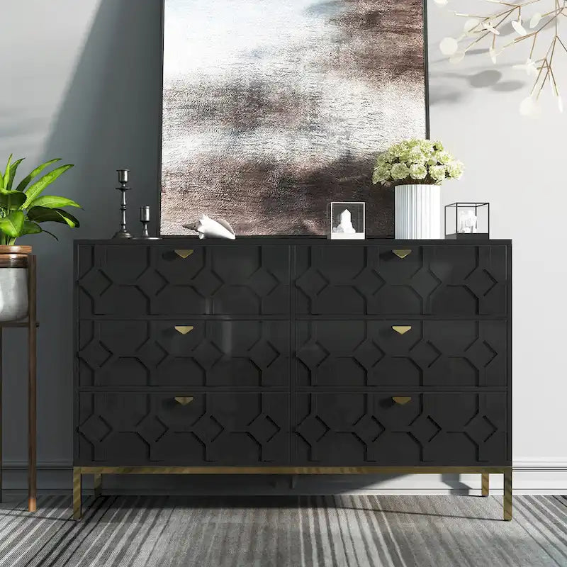 Clihome Wooden Storage 6 Drawer Double Dresser for Bedroom