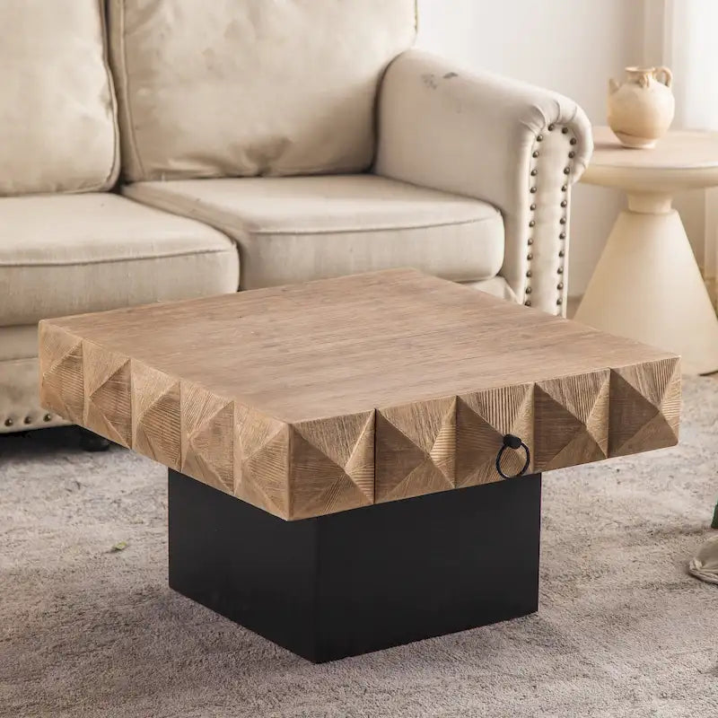 Three-dimensional Embossed Pattern Square Retro Coffee Table