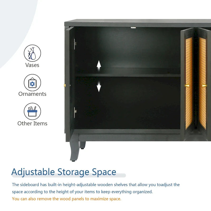 Modern Accent Storage Cabinet Sideboard Wooden Cabinet Console Table with 4 Doors and Adjustable Shelves