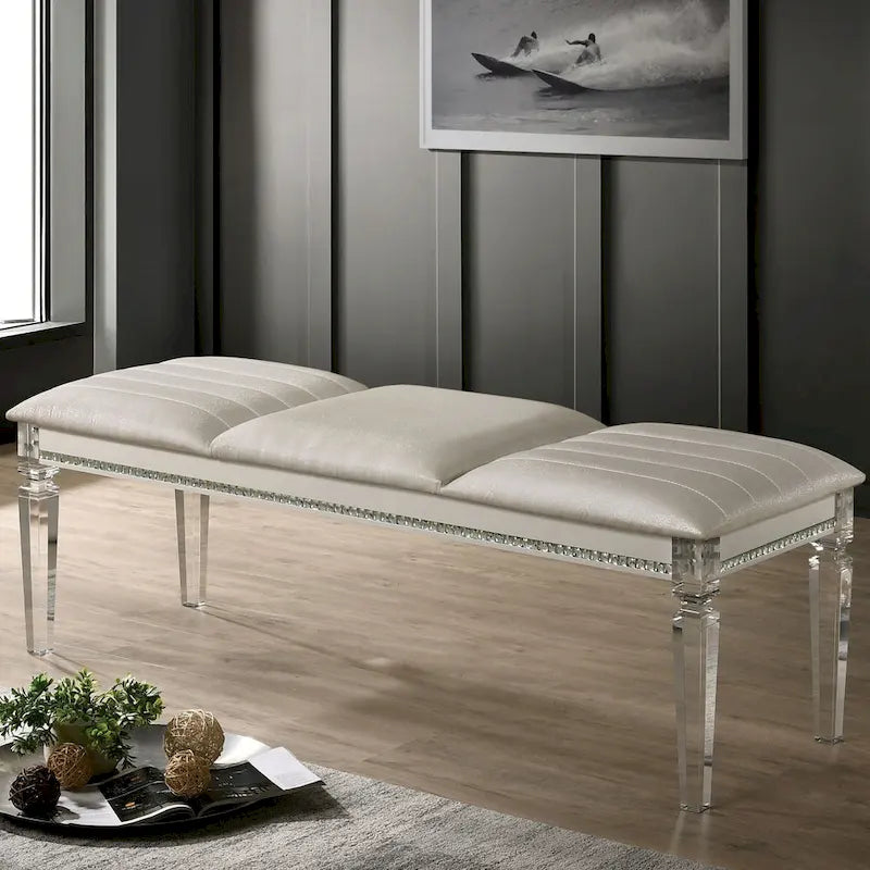 Xian Glam Clear Faux Leather Padded Bedroom Bench by Furniture of America