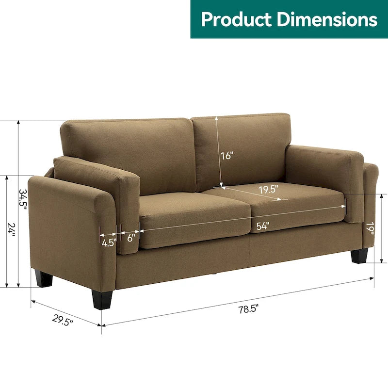 Modern Double Arm Sofa,Deep Seat Couch,Pillowed Back Cushions,Durable Upholstered Fabric