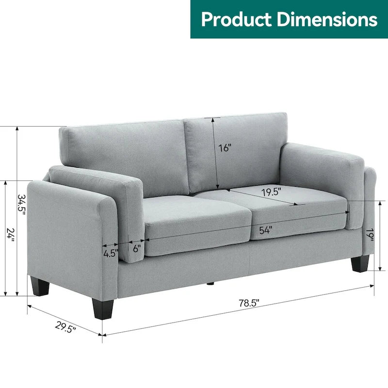 Modern Double Arm Sofa,Deep Seat Couch,Pillowed Back Cushions,Durable Upholstered Fabric
