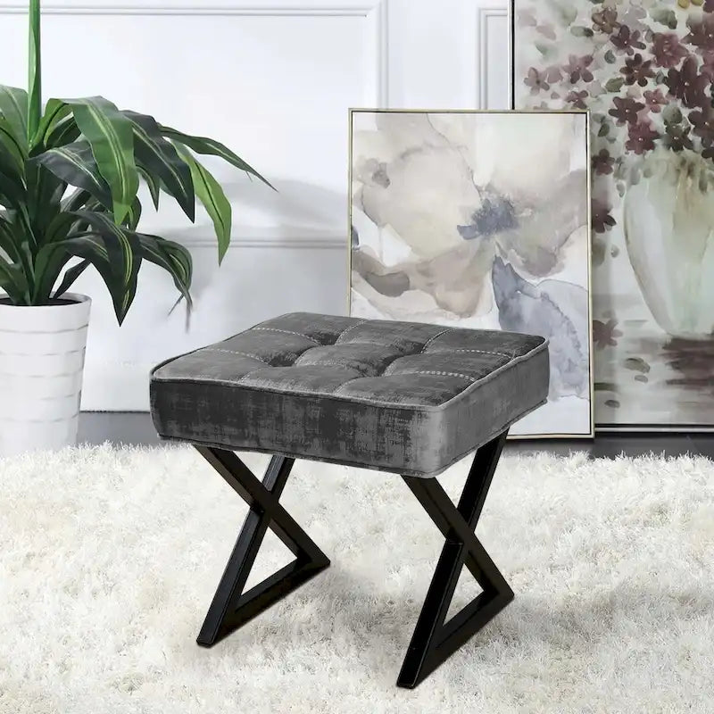 Textured Velvet Ottoman Vanity Stool 18X18X17