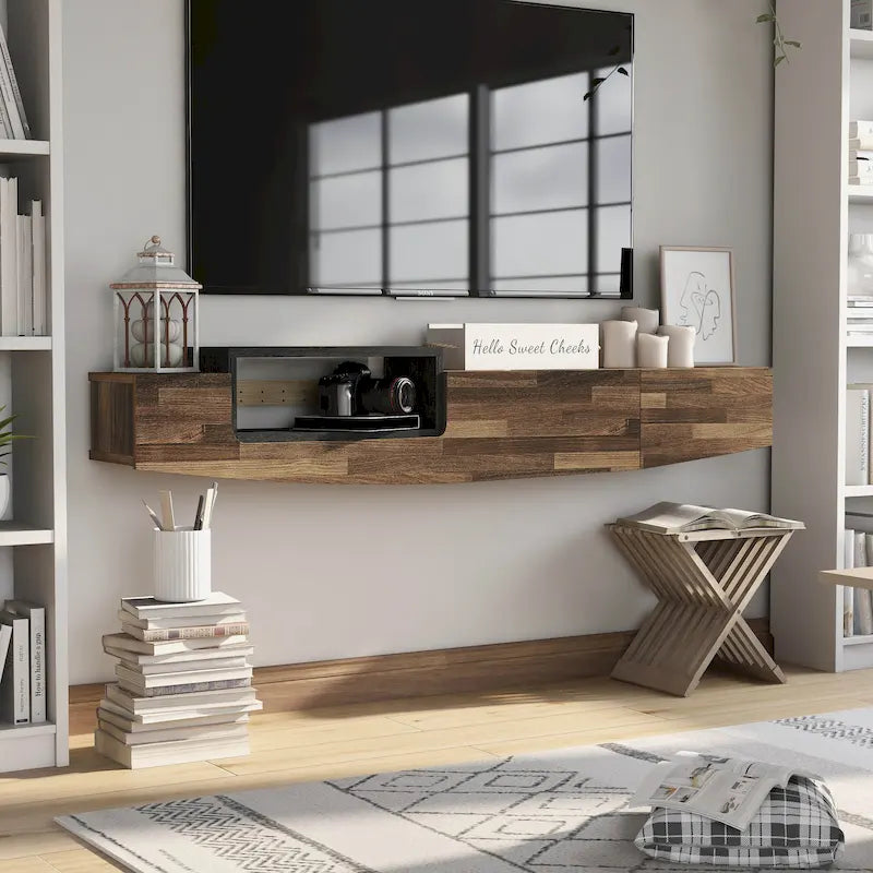 Contemporary 63-inch 1-Shelf Floating TV Console with Drawer and Lift-top Storage by
