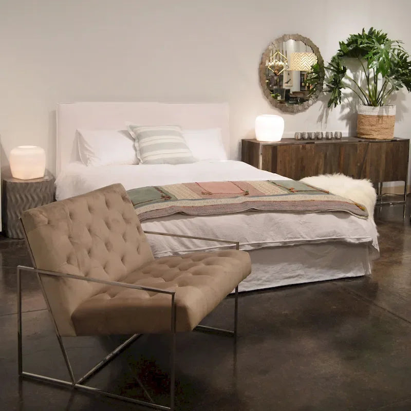 Stetson Ivory Linen Upholstered Slipcover Style Platform Panel Bed, Eastern King