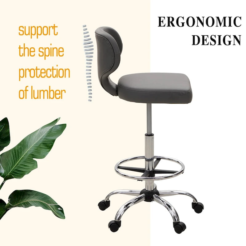 PU Leather Office Chair Swivel Adjustable Rolling Stool with Wheels