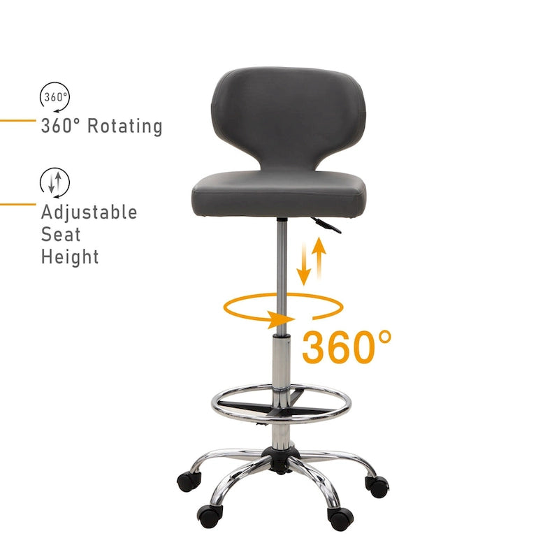 PU Leather Office Chair Swivel Adjustable Rolling Stool with Wheels