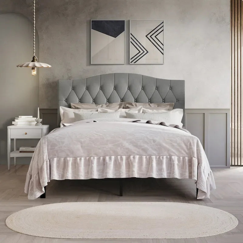 Classic Linen Button Tufted Upholstered Platform Bed