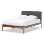 Mid-Century Fabric and Wood Platform Bed by