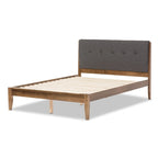 Mid-Century Fabric and Wood Platform Bed by
