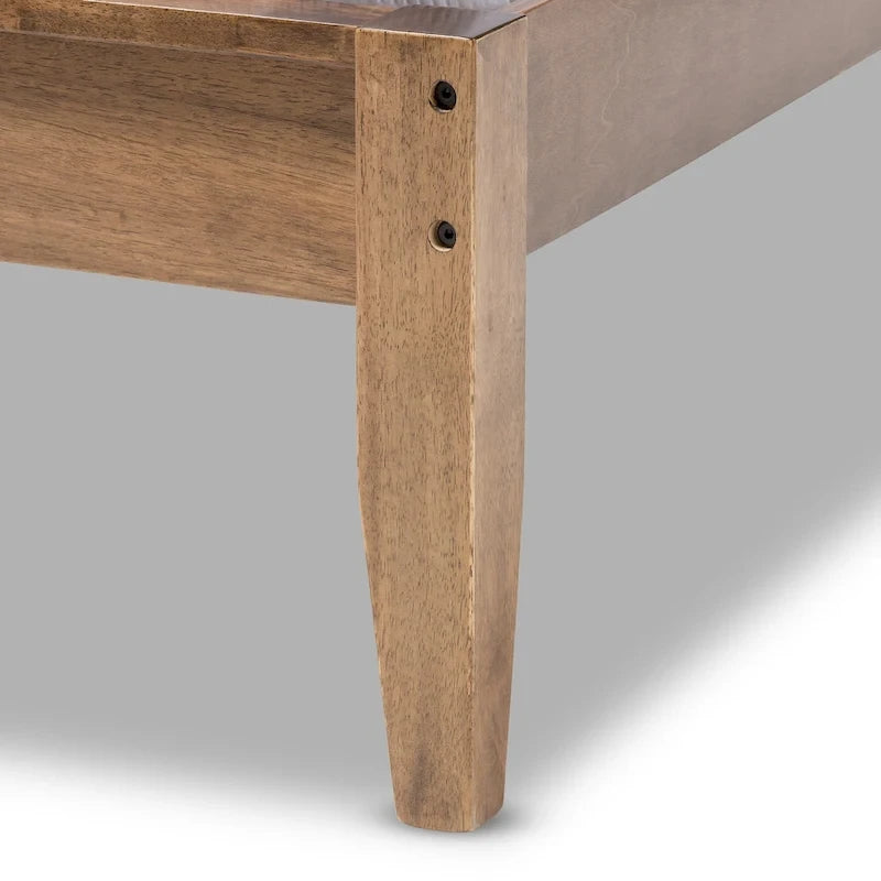 Mid-Century Fabric and Wood Platform Bed by