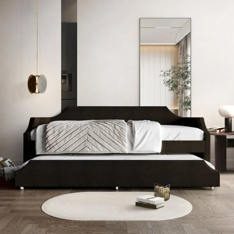 Elegance Linen Upholstered Twin Size Daybed with Trundle