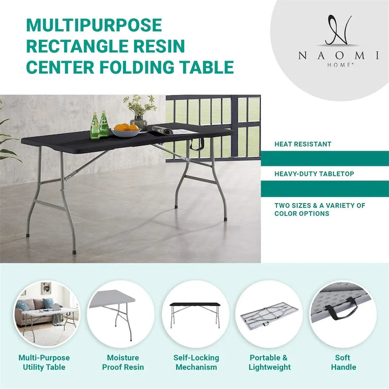 Folding Table Foldable Table Portable Collapsible Table Multipurpose Rectangular Resin Fold Up Table for Outdoor Camping