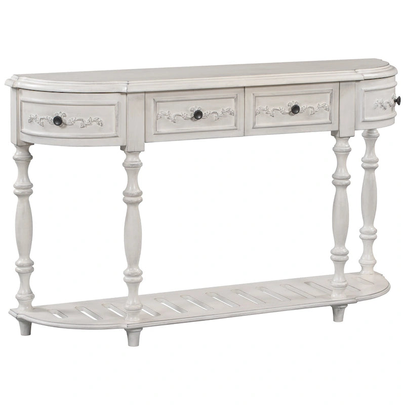 52 Modern and Contemporary Curved Console Table Sofa Table Entryway Table for Hallway Living Room with 4 Drawers and 1 Shelf