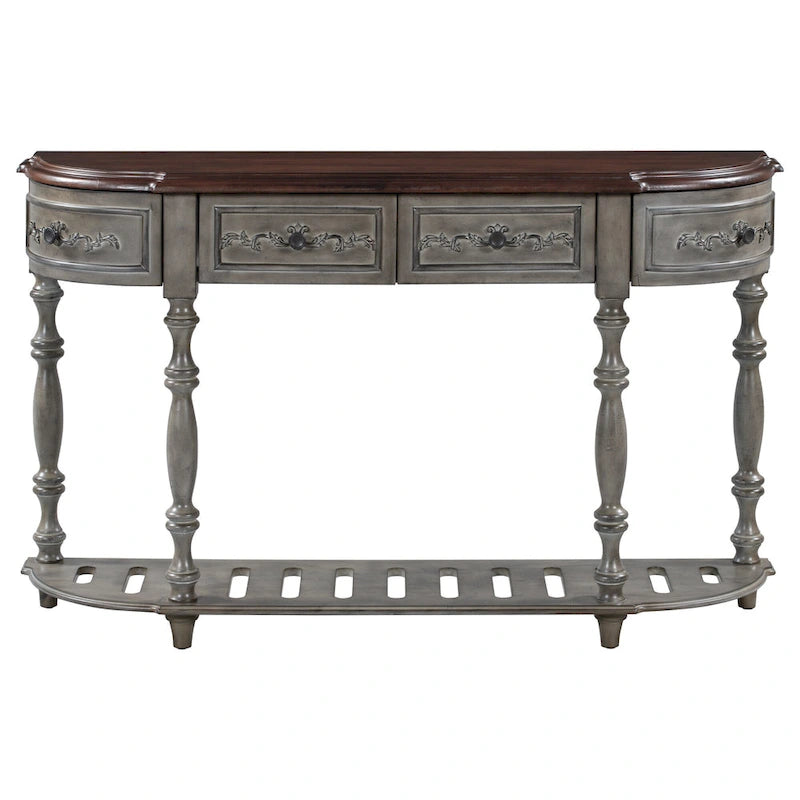 52 Modern and Contemporary Curved Console Table Sofa Table Entryway Table for Hallway Living Room with 4 Drawers and 1 Shelf