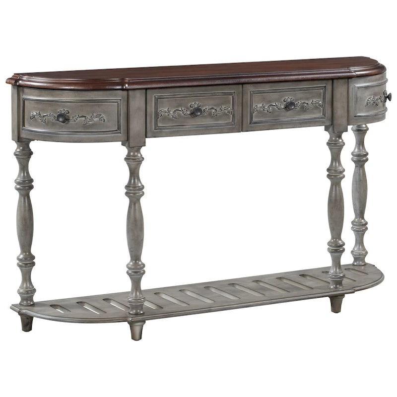 52 Modern and Contemporary Curved Console Table Sofa Table Entryway Table for Hallway Living Room with 4 Drawers and 1 Shelf