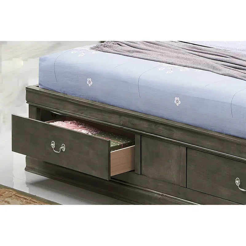 Louis Philippe Full Storage Platform Bed with 6 Storage Drawers
