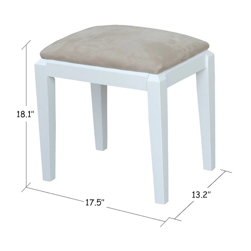 Solid Wood Vanity Table with Vanity Bench (Snow White Finish)
