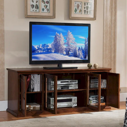  80360 Burnished Oak Leaded Glass TV Stand