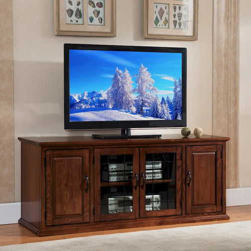 80360 Burnished Oak Leaded Glass TV Stand