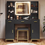 Makeup Vanity Set with Lights in 3 Colors Glass Desktop