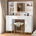 Makeup Vanity Set with Lights in 3 Colors Glass Desktop