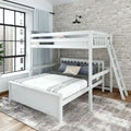 L-Shaped Full over Queen Solid Wood Bunk Bed with Ladder on End