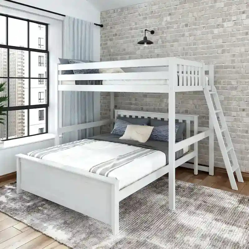  L-Shaped Full over Queen Bunk Bed with Ladder on End