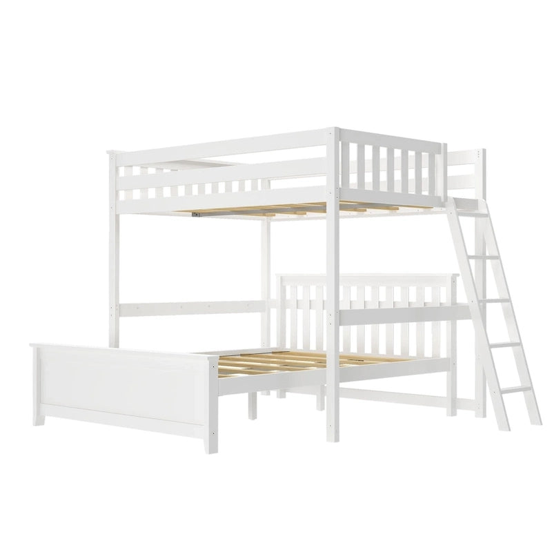 L-Shaped Full over Queen Solid Wood Bunk Bed with Ladder on End