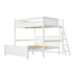 L-Shaped Full over Queen Solid Wood Bunk Bed with Ladder on End