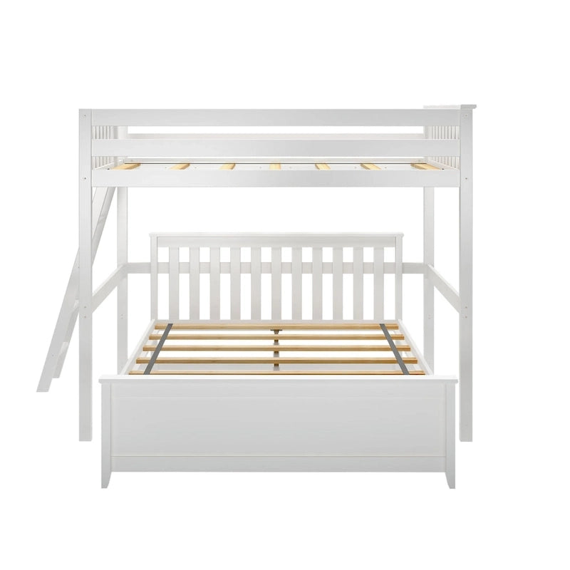 L-Shaped Full over Queen Solid Wood Bunk Bed with Ladder on End