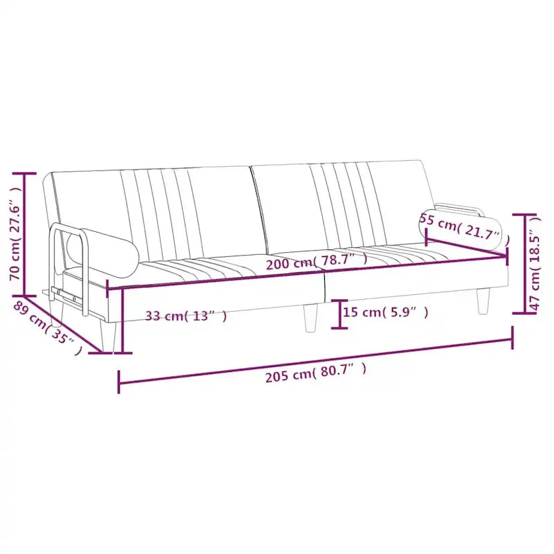 Velvet Sofa Bed with Armrests Couch Recliner Loveseat Folding Daybed - 80.7 x 35 x 27.6