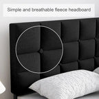 Bed Frame with Upholstered Headboard, Gray Metal Frame Wooden Slats Support.