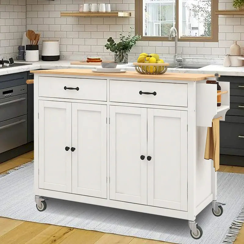 Kitchen Island Cart with Solid Wood Top