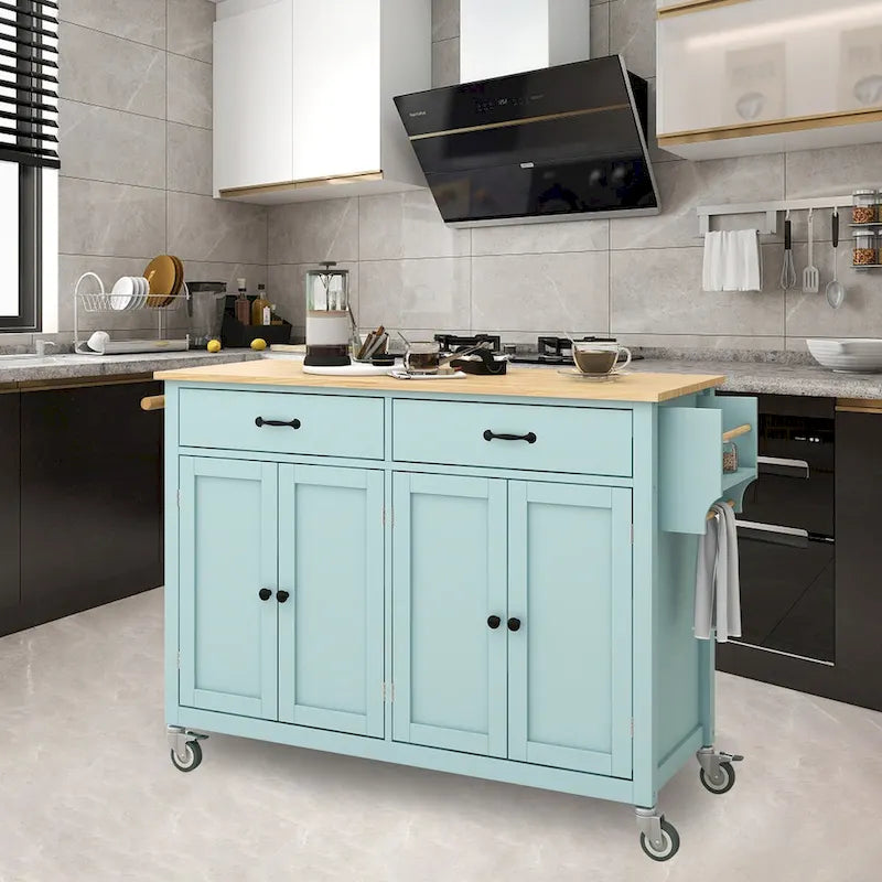 Kitchen Island Cart with Solid Wood Top