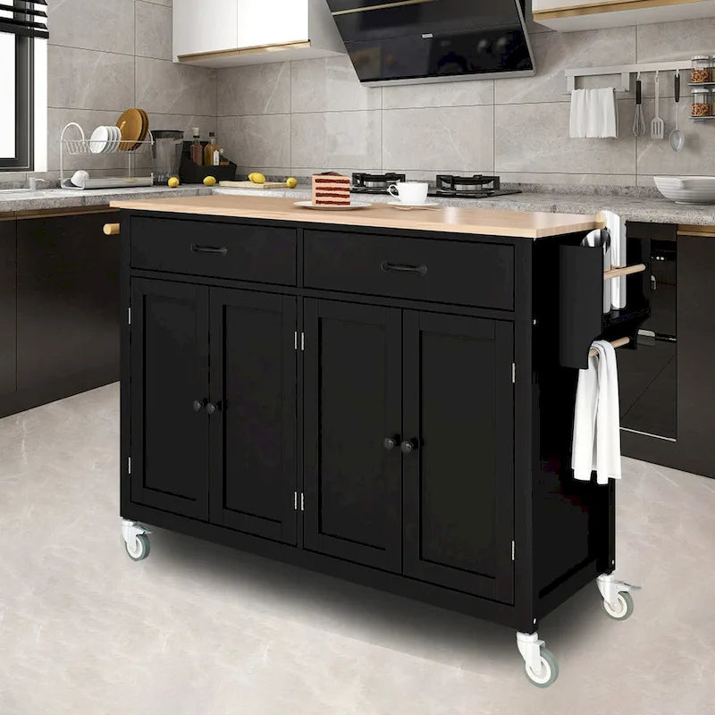 Kitchen Island Cart with Solid Wood Top