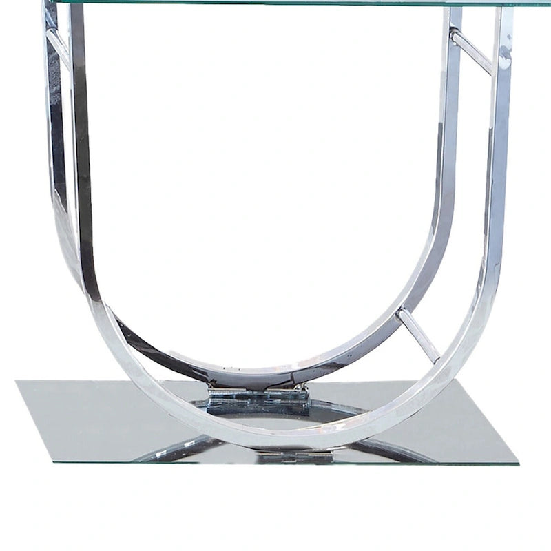 Tempered Glass Top End Table with U Shape Metal Frame, Chrome and Clear