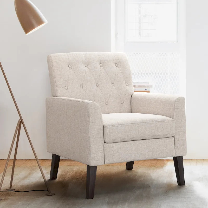 LUE BONA Linen Accent Chair Comfy Living Room Chair with Arms Upholstered Button Tufted Armchair Modern Arm Chairs